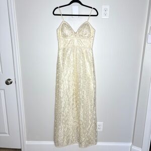 Anthropologie Payal Jain Floral Embroidered Chiffon Maxi Gown In Ivory Size 8